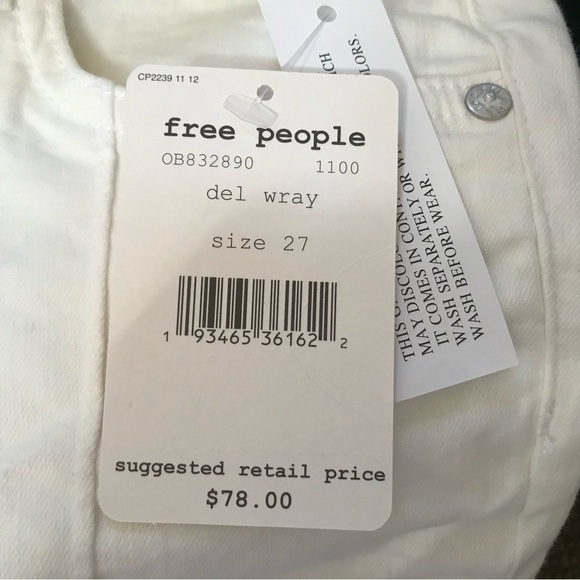 Free People Jean Pin Tuck Pant Mid Rise Skinny Leg Step Hem Cream Neutral NWT 27 - Picture 9 of 10